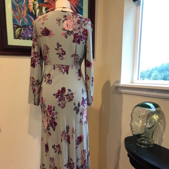 1990's Carole Little Rayon Floral 30's Inspired Pale Green Soft Bias Dress - M - Picture 7 of 12
